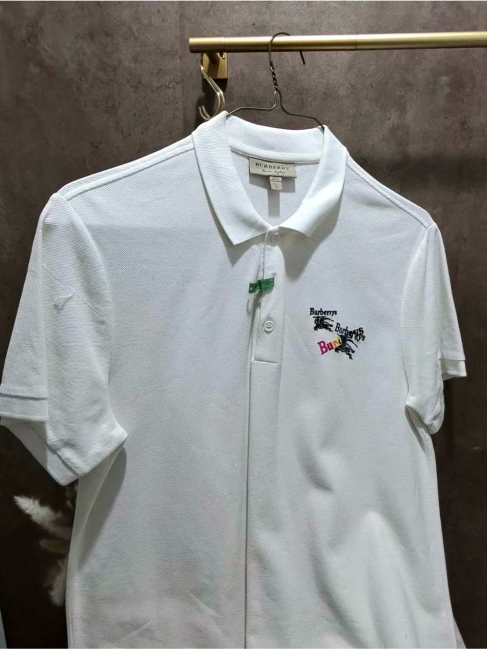 Burberry White Men’s Polo with Multicolor Logo Embroidery